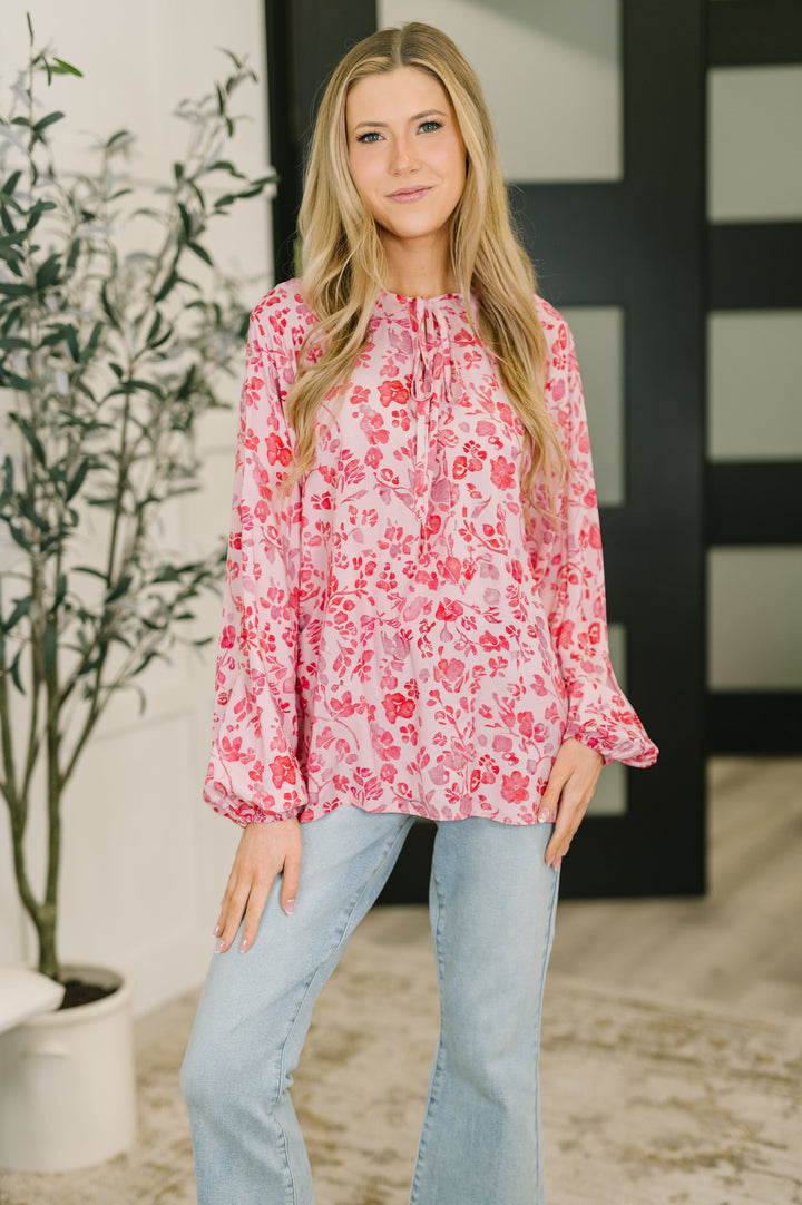 Garden Kiss V-Neck Puff Sleeve Blouse