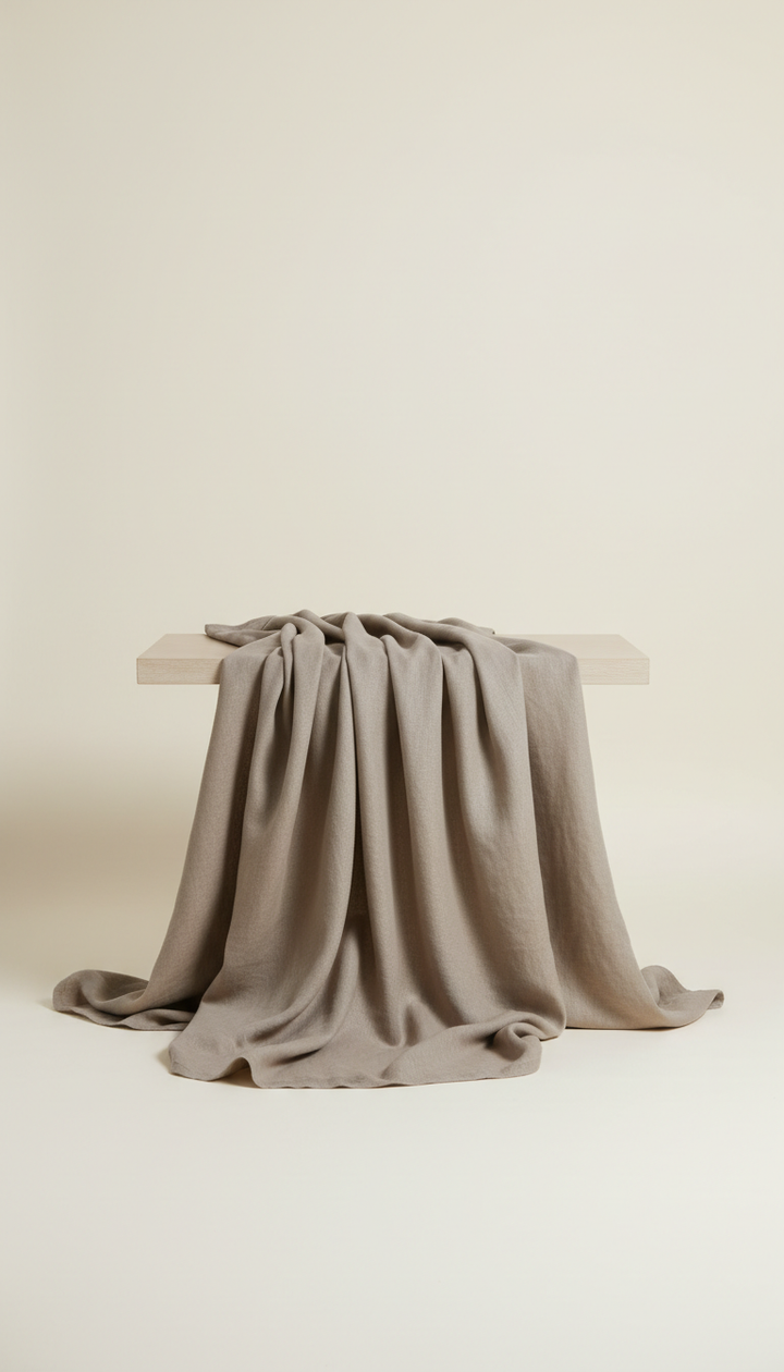 Linen throw in matte taupe
