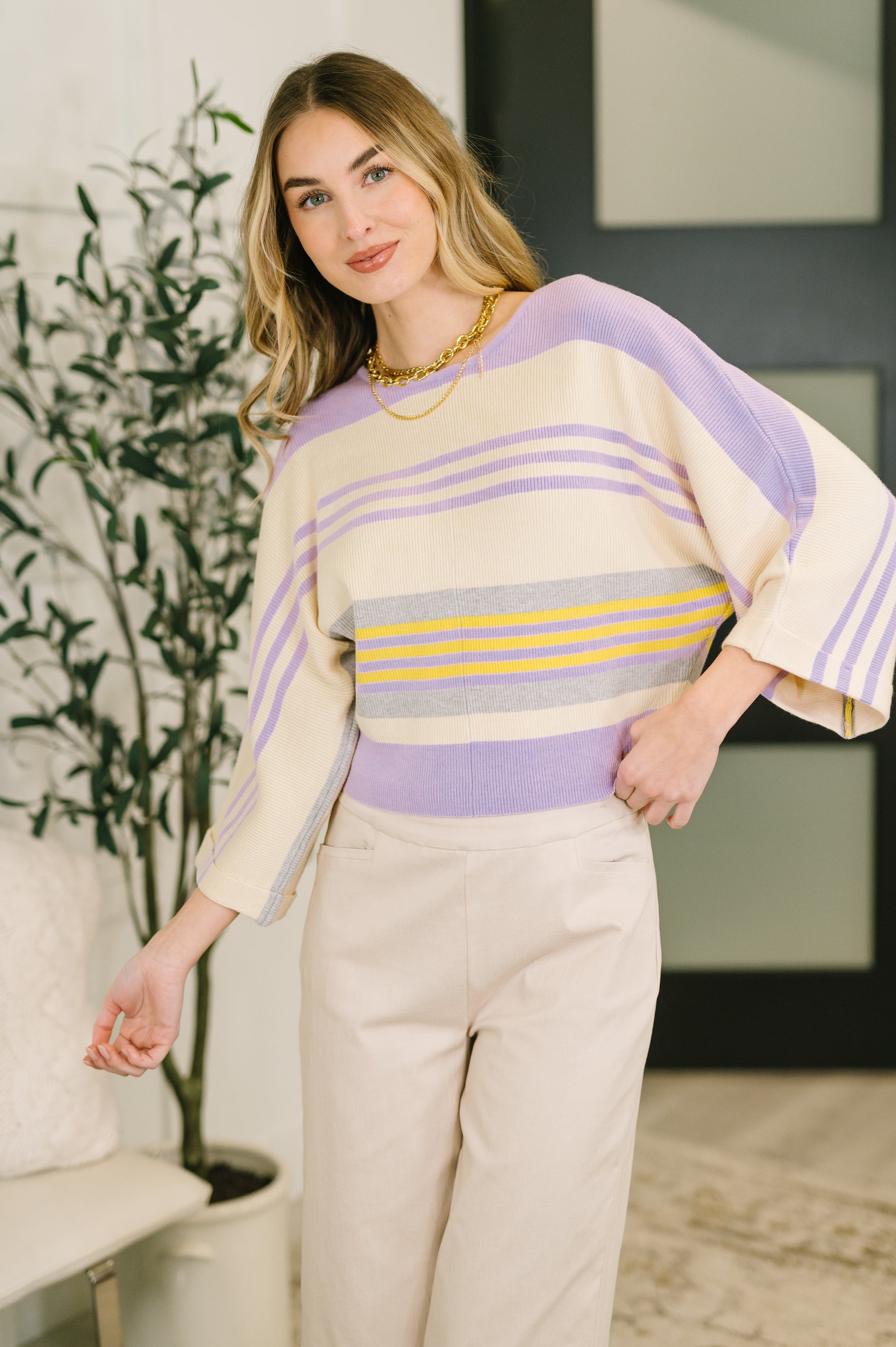 Barely Justified Striped Dolman Sleeve Top