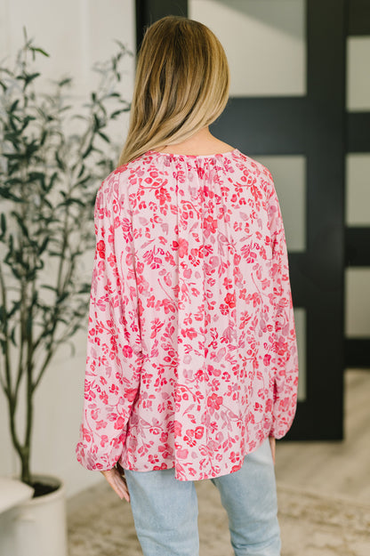 Garden Kiss V-Neck Puff Sleeve Blouse