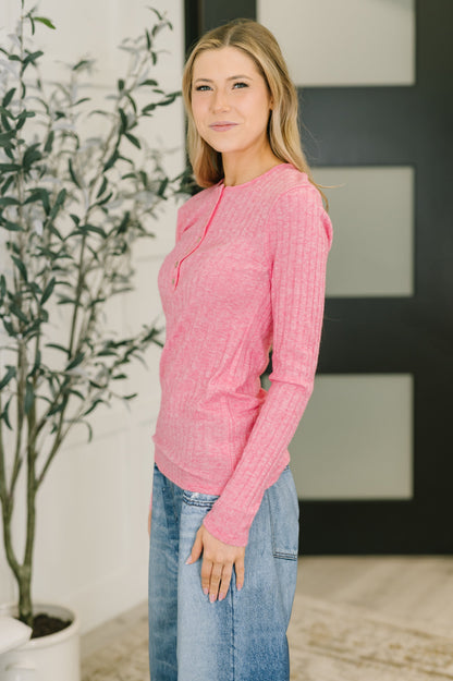 Ribbed Long Sleeve in Fuchsia